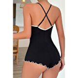 Lucky Life  Siyah Dantel Metal Aksesuarlı Özel Tasarım Babydoll