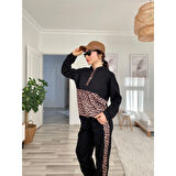 Lucky Life Kadın Uzun Kollu Leopar Detay Sweat Ve Yanı Leopar şerit Detay Pantolon Ikili Takım
