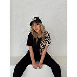 Lucky Life Kadın Bisiklet Yaka Kısa Kol Leopar Desen Bluz Ve Pantolon Ikili Takım