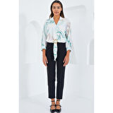 Lucky Life Kadın Oversize Dökümlü Crop Saten Gömlek 906 - Mint