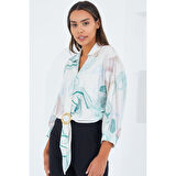 Lucky Life Kadın Oversize Dökümlü Crop Saten Gömlek 906 - Mint