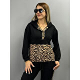 Lucky Life Kadın Uzun Kollu Leopar Detay Sweat Ve Yanı Leopar şerit Detay Pantolon Ikili Takım