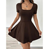 Lucky Life Kadın Kısa Kollu Kare Yaka Short Detaylı Cepli Dalgıç Elbise