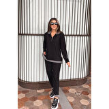 Lucky Life Kadın Uzun Kollu Ribana Ve Fermuar Detay Bluz Ve Yüksel Bel Pantolon 2li Takım