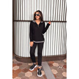 Lucky Life Kadın Uzun Kollu Ribana Ve Fermuar Detay Bluz Ve Yüksel Bel Pantolon 2li Takım