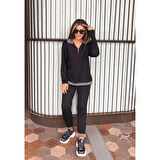 Lucky Life Kadın Uzun Kollu Ribana Ve Fermuar Detay Bluz Ve Yüksel Bel Pantolon 2li Takım