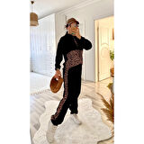 Lucky Life Kadın Uzun Kollu Leopar Detay Sweat Ve Yanı Leopar şerit Detay Pantolon Ikili Takım