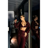 PUL PAYET 3 LÜ TAKIM - CEKET-BÜSTİYER-PANTOLON - Bordo