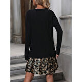 Lucky Life Kadın Uzun Kollu Bisiklet Yaka şardonlu Kaşkorse Bluz Ve Süprem Etek Elbise