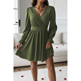 Lucky Life Kadın Uzun Kollu Kruvaze Yakalı Mini Sandy Elbise