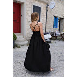 Lucky Life Kadın Sırttan çapraz Bağcıklı Yırtmaçlı Cepli Viskon Elbise