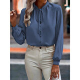 Lucky Life Kadın Uzun Kollu Yakalı Yakadan Bağcıklı Düğmeli Sandy Bluz