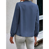 Lucky Life Kadın Uzun Kollu Yakalı Yakadan Bağcıklı Düğmeli Sandy Bluz