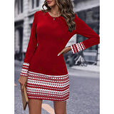 Lucky Life Lucky Life Kadın Uzun Kollu Bisiklet Yaka Kol Ağzı Ve Etek Ucu Baskılı Iki Iplik Elbise