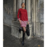 Lucky Life Lucky Life Kadın Uzun Kollu Bisiklet Yaka Kol Ağzı Ve Etek Ucu Baskılı Iki Iplik Elbise