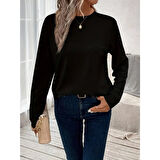 Lucky Life Kadın Uzun Kollu Bisiklet Yaka Viskon Bluz