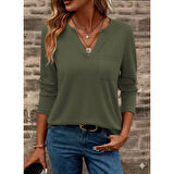 Lucky Life Lucky Life Kadın Uzun Kollu Cepli V Yakalı Viskon Iki Iplik Bluz