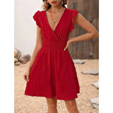 Lucky Life Kadın Kısa Kollu Kruvaze Yakalı Beli Lastikli Aerobin Elbise