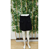 Lucky Life Kadın Yüksek Bel Düğmeli Asimetrik Kesim Cepli Kısa Ithal Krep şort Etek