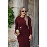 Lucky Life Kadın Uzun Kollu önden çapraz Detaylı Yandan Toka Detaylı Uzun Sandy Elbise