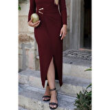 Lucky Life Kadın Uzun Kollu önden çapraz Detaylı Yandan Toka Detaylı Uzun Sandy Elbise