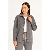 Lucky Life  Kadife Oversize Takım – Gömlek Ve Pantolon İkili Set Füme Corduroy Şıklığı, Rahat Ve Zarif Duruş Yumuşak Dokulu Kadife Kumaş, Düğmeli Gömlek Üst Ve Lastikli Pantolon Alt Parça Ile Gün Boyu Konfor- Füme