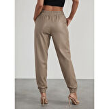 Lucky Life Kadın Yüksek Bel Lastikli önü Düğmeli Deri Pantolon