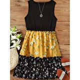 Lucky Life Kadın Askılı Yuvarlak Yaka çiçek Baskılı Salaş Süprem Elbise