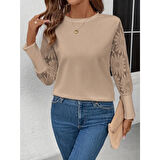 Lucky Life Kadın Uzun Kollu Bisiklet Yaka Kolları çiçekli Waffle Bluz