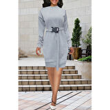 Lucky Life Kadın Uzun Kollu Bisiklet Yaka Kuşaklı Iki Iplik Elbise