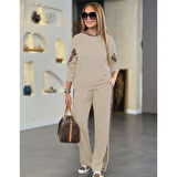 Lucky Life Kadın Uzun Kollu Leopar Detaylı Viskon Iki Iplik Eşofman Takımı