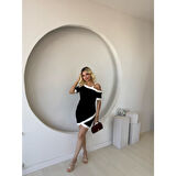 Lucky Life Kadın Kısa Kollu Asimetrik Kesim Yaka şerit Ve Aksesuar Detaylı Modal Elbise