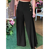 Lucky Life Kadın Yüksek Bel Yan Düğme Detaylı Geniş Paçalı Ithal Krep Pantolon