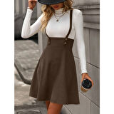 Lucky Life Kadın Askılı Düğmeli Mini Süet Elbise