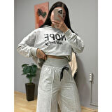 Lucky Life Kadın Uzun Kollu Nope Baskılı Beli Ribanalı Ikili Takım