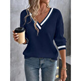 Lucky Life Kadın Uzun Kollu V Yakalı Waffle Bluz