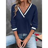 Lucky Life Kadın Uzun Kollu V Yakalı Waffle Bluz