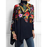 Lucky Life Kadın Uzun Kollu Balıkçı Yaka Asimetrik Kesim Mikro Bluz