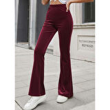 Lucky Life Kadın Yüksek Bel Paçaya Doğru Genişleyen Kadife Pantolon