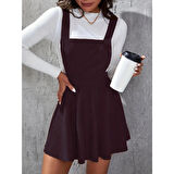 Lucky Life Lucky Life Kadın Askılı Sırttan çapraz Detaylı Kısa Kiloş Kadife Mini Elbise