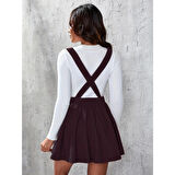 Lucky Life Lucky Life Kadın Askılı Sırttan çapraz Detaylı Kısa Kiloş Kadife Mini Elbise