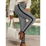 Lucky Life Kadın Yüksek Bel Kaz Ayağı Desenli Yanları şeritli Dalgıç Pantolon