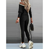 Lucky Life Kadın Uzun Kollu Tek Omuzu Açık Detaylı Viskon Iki Iplik Bluz Ve Pantolon Ikili Takım