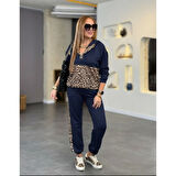 Lucky Life Kadın Uzun Kollu Kapşonlu Leopar Desen Detaylı Viskon Iki Iplik Bluz Ve Pantolon Ikili Takım