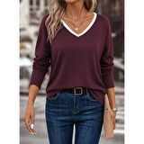 Lucky Life Kadın Uzun Kollu V Yakalı Viskon Iki Iplik Bluz