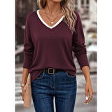 Lucky Life Kadın Uzun Kollu V Yakalı Viskon Iki Iplik Bluz