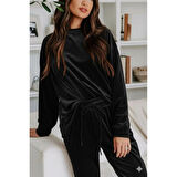 Lucky Life Kadın Uzun Kollu Yuvarlak Yakalı Kadife Bluz Ve Pantolon Takım