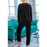 Lucky Life Kadın Uzun Kollu Yuvarlak Yakalı Kadife Bluz Ve Pantolon Takım