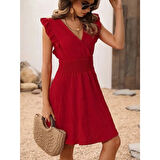 Lucky Life Kadın Kısa Kollu Kruvaze Yakalı Beli Lastikli Aerobin Elbise