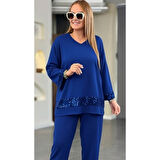 Lucky Life Kadın Uzun Kollu V Yakalı Pulpayet Viskon Iki Iplik Bluz Ve Pantolon Takım